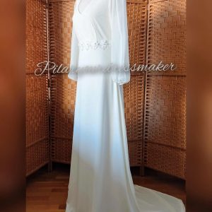 Long sleeves bride chiffon dress