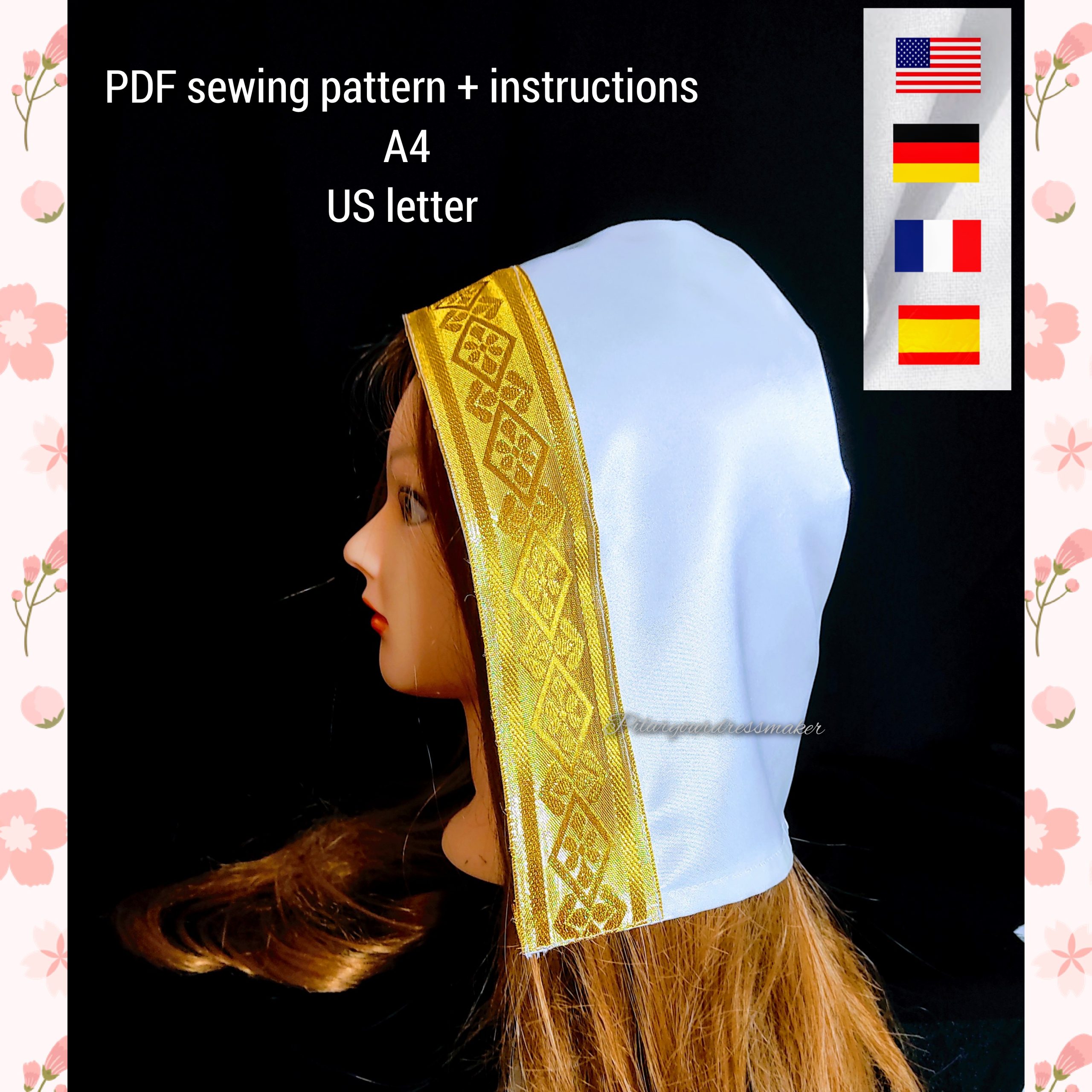 Medieval cap sewing pattern / one-size adult / A4 / US letter