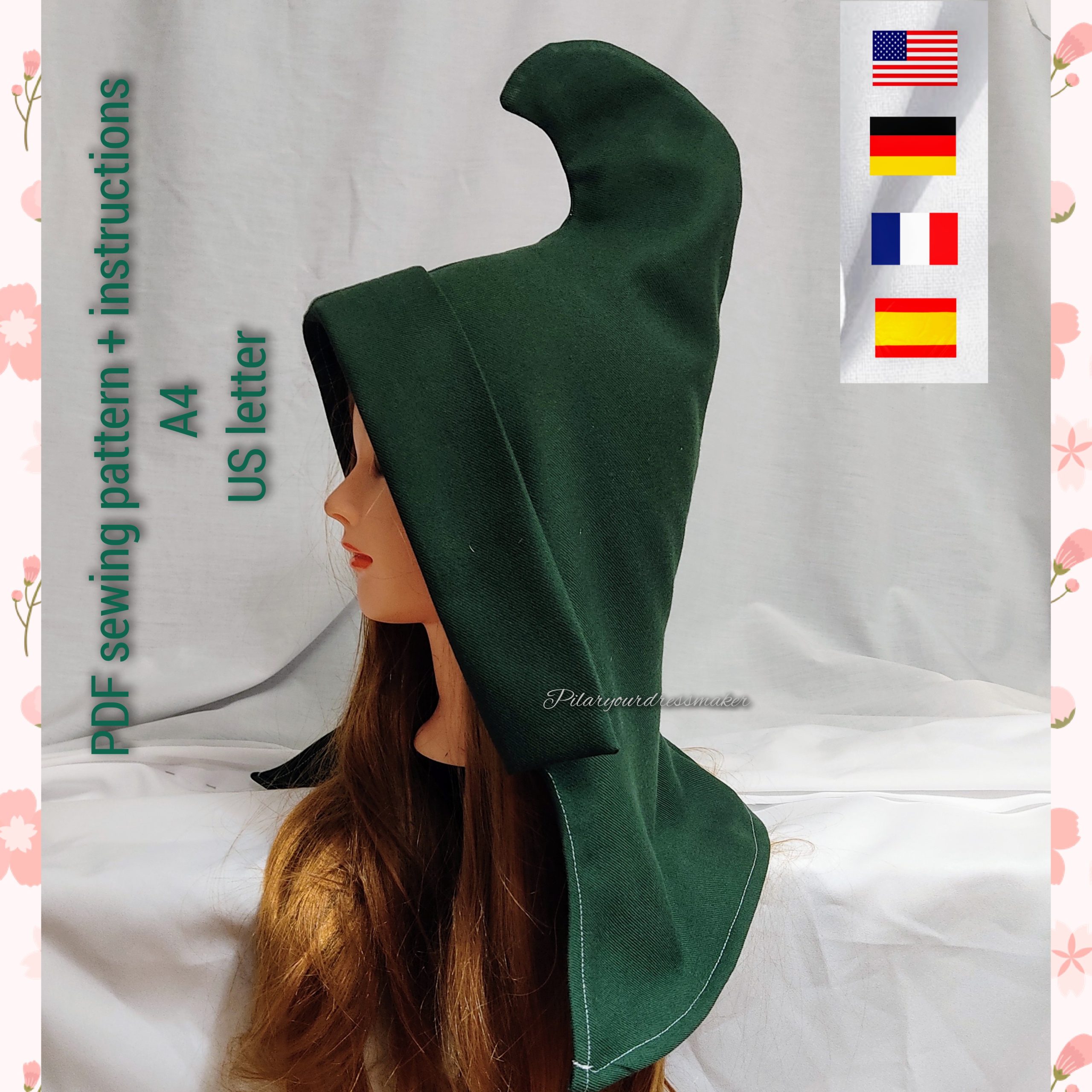 Medieval capirote hood sewing pattern / one-size adult / A4 / US letter