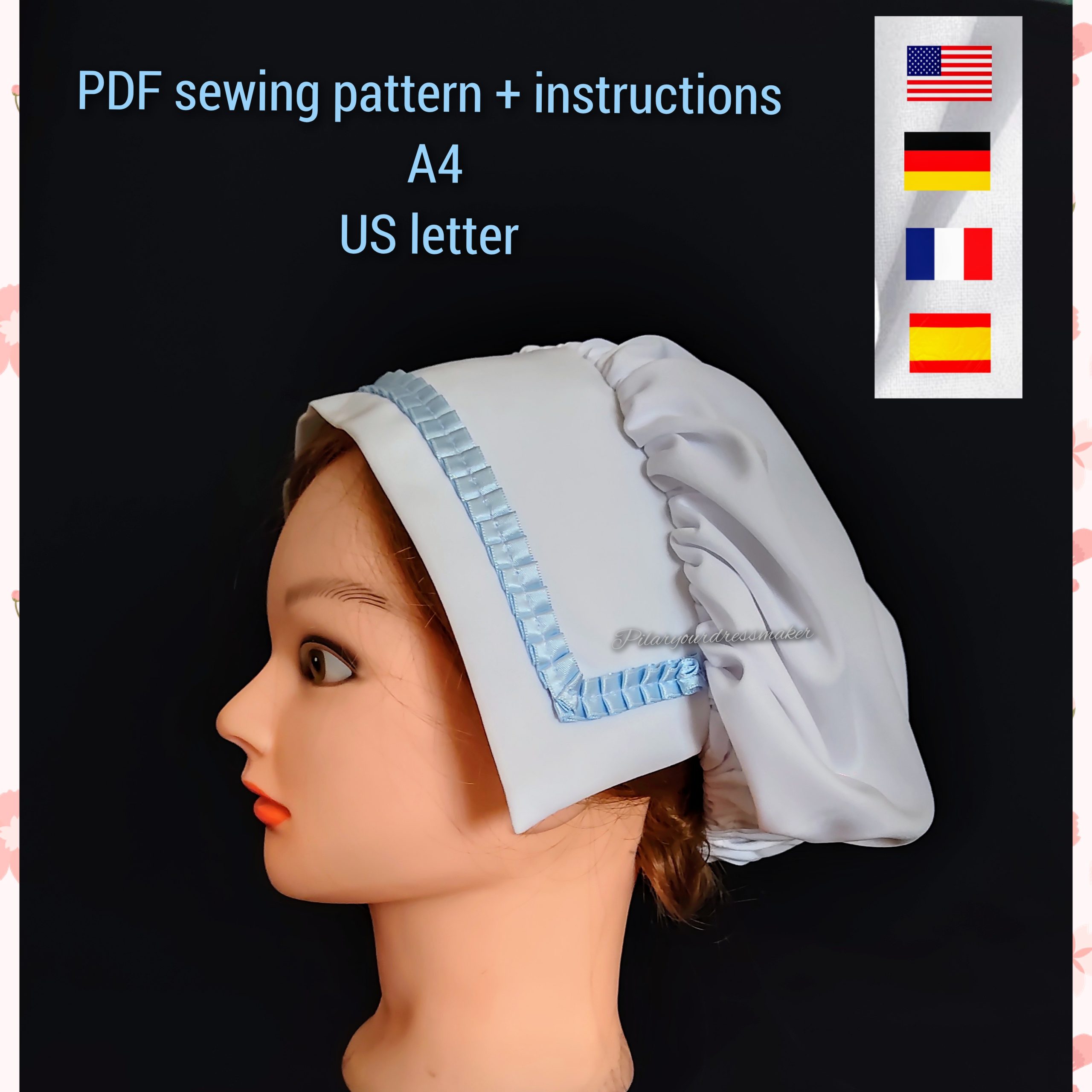 Bonnet sewing pattern / 18th century hat pattern / adult size / A4 / US letter