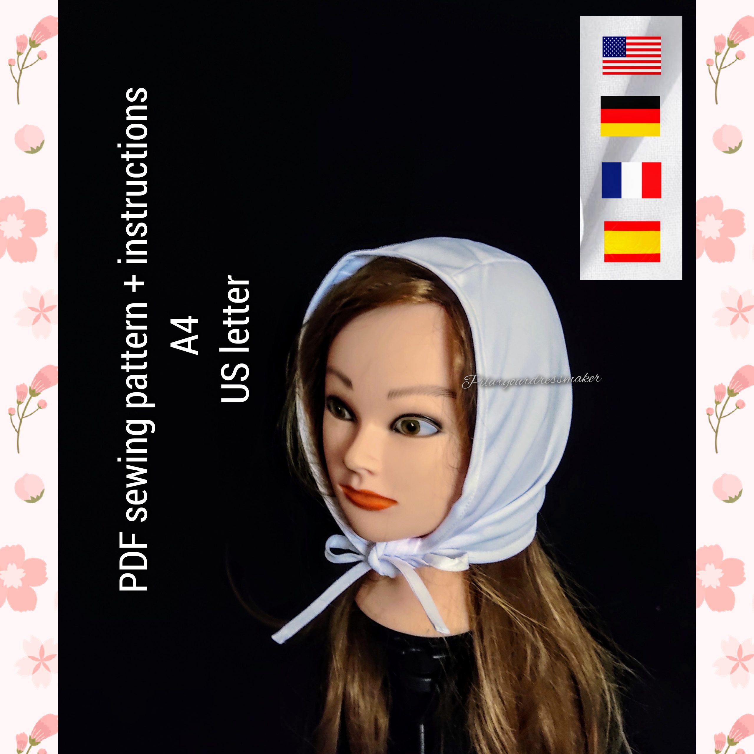 Adult one-size-fits-all cap 50,s sewing pattern PDF, A4, US letter, confident beginner