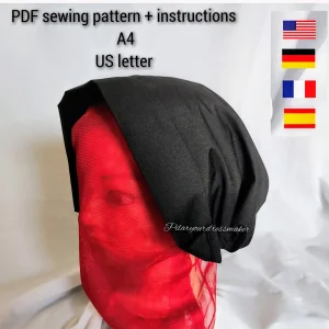 Handmaid's bonnet and coverhead pattern / adult size / A4 / US letter